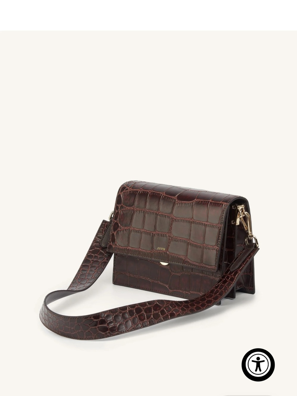 Mini Flap Croc-Embossed Brown Leather Crossbody Bag